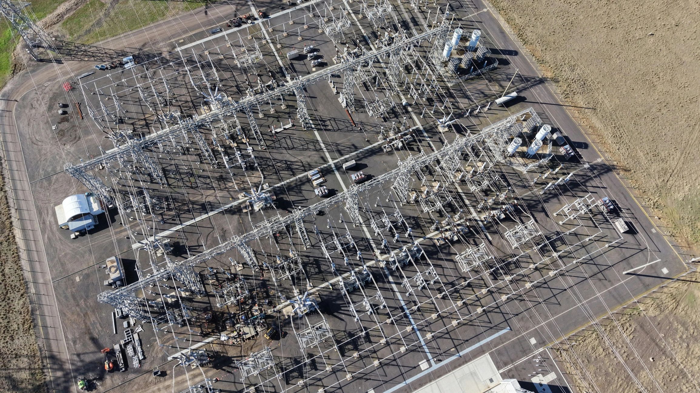 Electrical substation distributing power from infrastructure grid